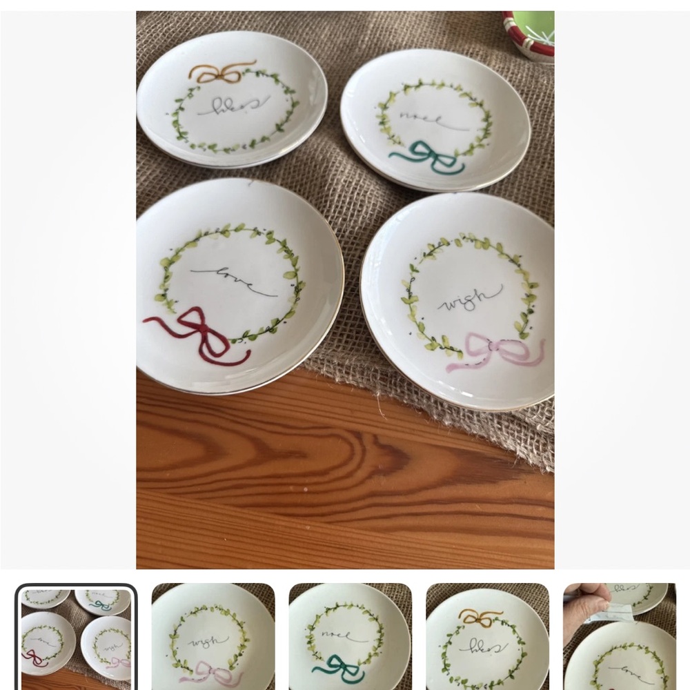 Jenny Parkhurst 5” White Plates with Colorful Ribbon Accents decorative plates